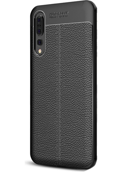 Huawei P20 Pro Kılıf Niss Silikon Deri Görünümlü Arka Kapak Siyah