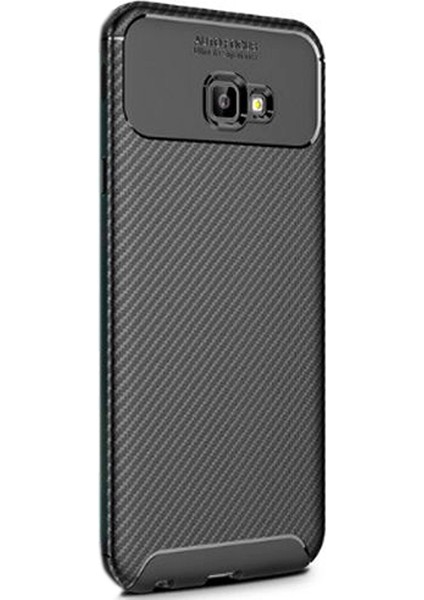 Samsung Galaxy J4 Plus Kılıf Negro Karbon Silikon+Nano Glass Siyah