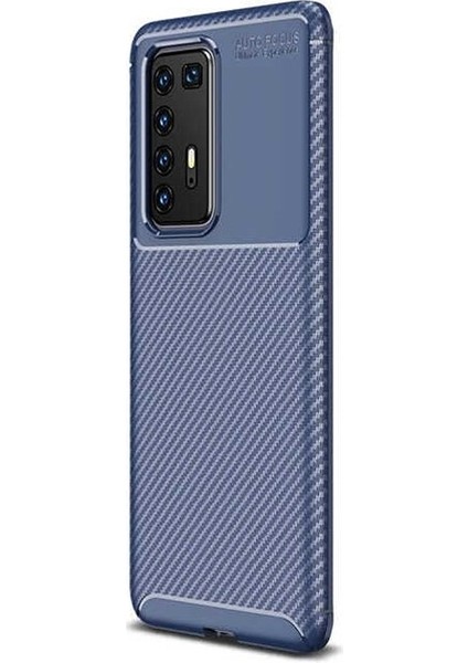 Huawei P40 Pro Kılıf Negro Karbon Dizayn+Full Ekran Koruyucu Lacivert