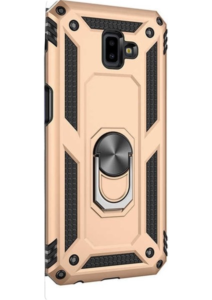 Samsung Galaxy J6 Plus Kılıf Vega Yüzüklü Mıknatıslı+Nano Glass Gold