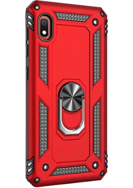 Xiaomi Redmi 7A Kılıf Vega Standlı Yüzüklü Mıknatıslı+Nano Glass Kırmızı