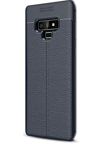 Samsung Galaxy Note 9 Kılıf Niss Deri Görünüm Silikon+3d Cam Lacivert