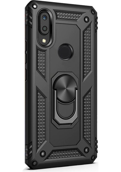 Samsung Galaxy A20 Kılıf Vega Standlı Yüzüklü Mıknatıslı+Nano Glass Siyah