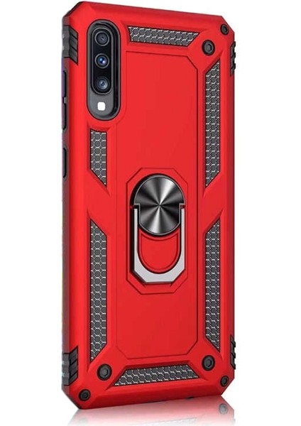Samsung Galaxy A70 Kılıf Vega Yüzüklü Mıknatıslı+Nano Glass Kırmızı