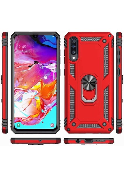 Samsung Galaxy A70 Kılıf Vega Yüzüklü Mıknatıslı+Nano Glass Kırmızı fırsatları