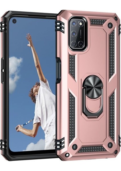 Oppo A92 Kılıf Vega Tank Standlı Yüzüklü Mıknatıslı Bronz