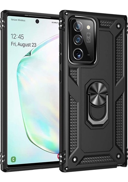 Samsung Galaxy Note 20 Kılıf Vega Standlı Yüzüklü Mıknatıslı+Full Ekran Siyah