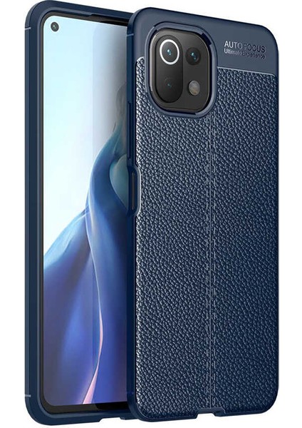 Xiaomi Mi 11 Lite Kılıf Niss Silikon Deri Görünümlü+Nano Glass Lacivert