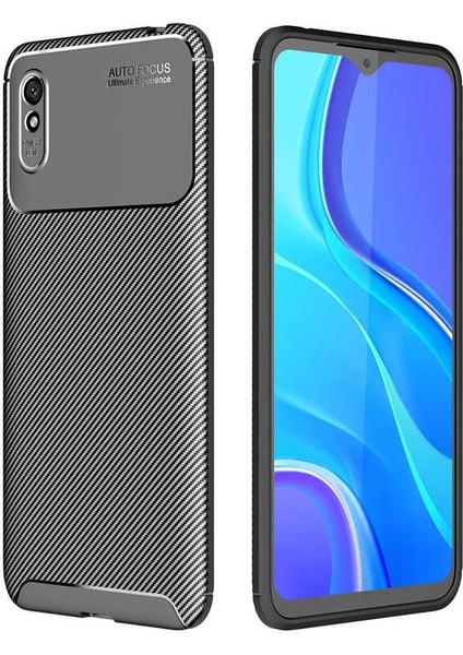 Xiaomi Redmi 9A Kılıf Negro Karbon Dizayn Silikon+Nano Glass Siyah