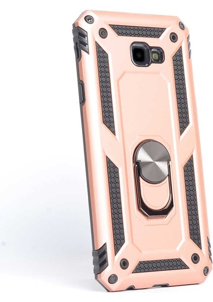 Samsung Galaxy J4 Plus Kılıf Vega Yüzüklü Mıknatıslı+Nano Glass Bronz