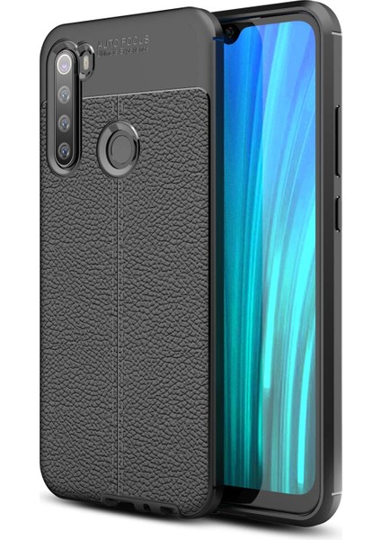 Xiaomi Redmi Note 8 Kılıf Niss Silikon Deri Görünümlü+Nano Glass Siyah