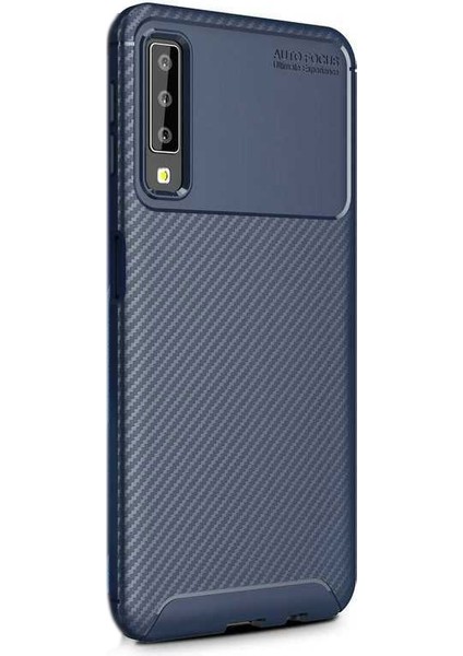 Samsung Galaxy A50S Kılıf Negro Karbon Dizayn Silikon+Nano Glass Lacivert