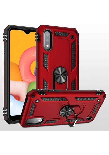 Samsung Galaxy A01 Kılıf Vega Standlı Yüzüklü Mıknatıslı+Nano Glass Bronz modelleri