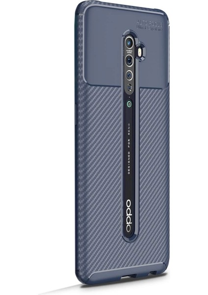Oppo Reno 2 Kılıf Negro Karbon Dizayn Silikon+Nano Glass Lacivert