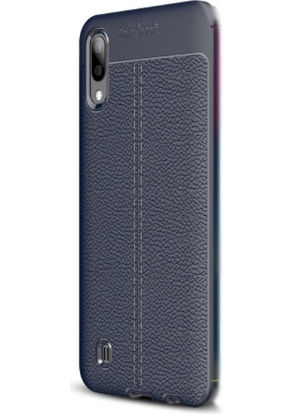 Samsung Galaxy M10 Kılıf Niss Silikon Deri Görünümlü+Nano Glass Lacivert