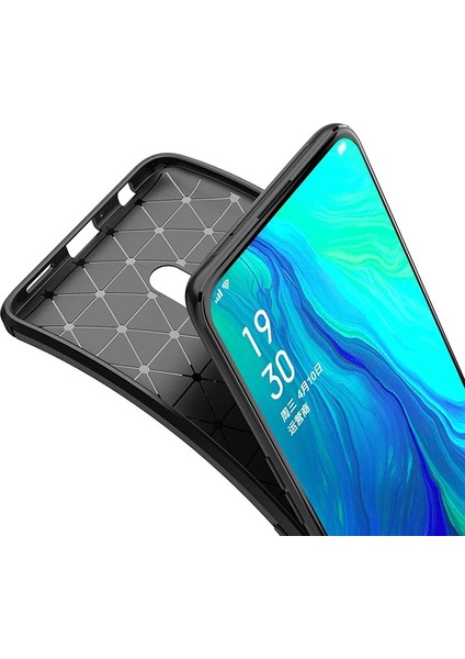 Oppo Reno 2 Kılıf Negro Karbon Dizayn Silikon+Nano Glass Siyah