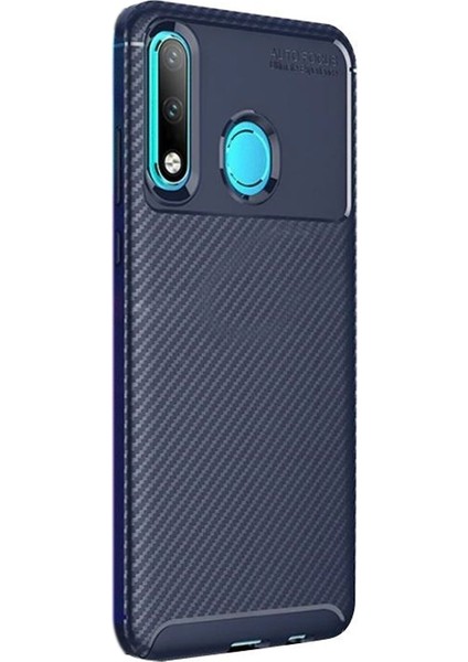 Huawei P30 Lite Kılıf Negro Karbon Dizayn Silikon+Nano Glass Lacivert