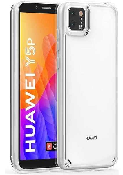 Huawei Y5P Kılıf Coss Şeffaf Sert Kapak+Nano Glass Şeffaf