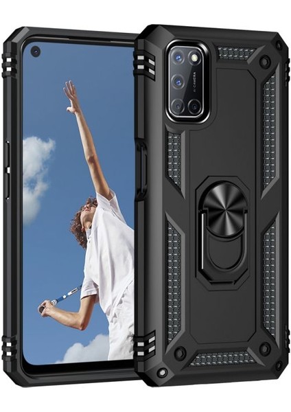 Oppo A52 Kılıf Vega Tank Standlı Yüzüklü Mıknatıslı Siyah