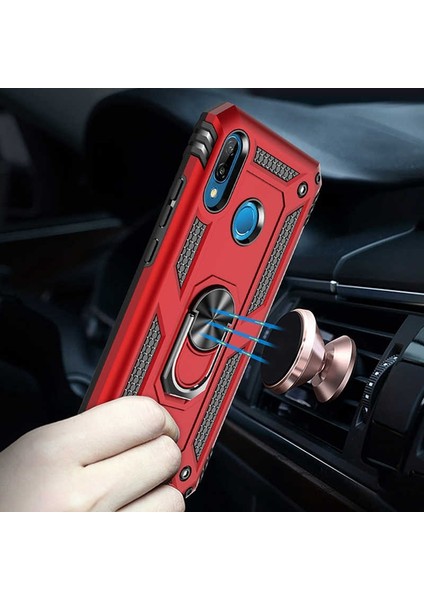 Huawei P20 Lite Kılıf Vega Standlı Yüzüklü Mıknatıslı+Nano Glass Gümüş modelleri