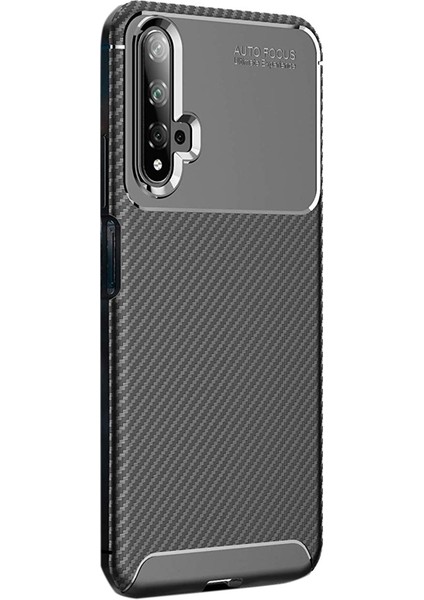 Huawei Nova 5t Kılıf Negro Karbon Dizayn Silikon+Nano Glass Siyah