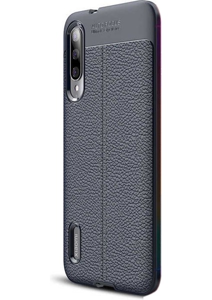 Xiaomi Mi 9 Lite Kılıf Niss Silikon Deri Görünümlü+Nano Glass Lacivert