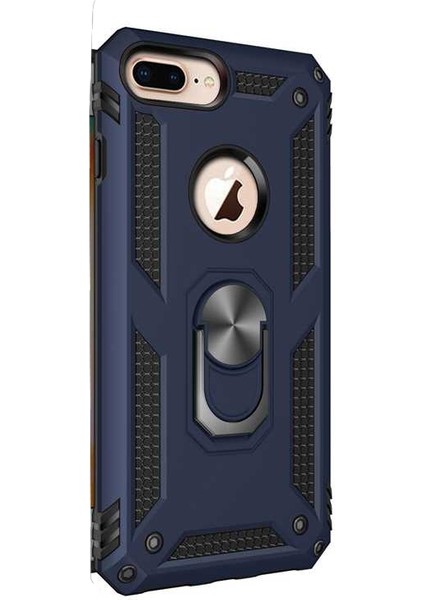 Apple iPhone 8 Plus Kılıf Vega Standlı Yüzüklü Mıknatıslı Lacivert