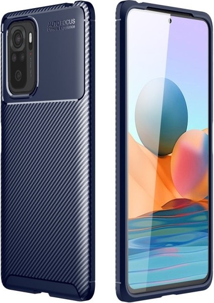 Xiaomi Redmi Note 10 Kılıf Negro Karbon Dizayn Silikon+Nano Glass Lacivert modelleri