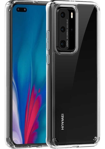 Huawei P40 Pro Kılıf Coss Şeffaf Sert Kapak Şeffaf