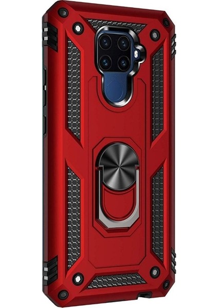 Huawei Mate 30 Lite Kılıf Vega Standlı Yüzüklü Mıknatıslı+Nano Glass Kırmızı