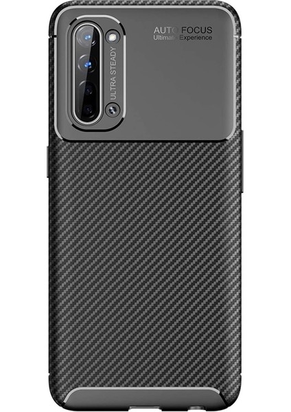 Oppo Reno 3 Kılıf Negro Karbon Dizayn Silikon+Nano Glass Siyah