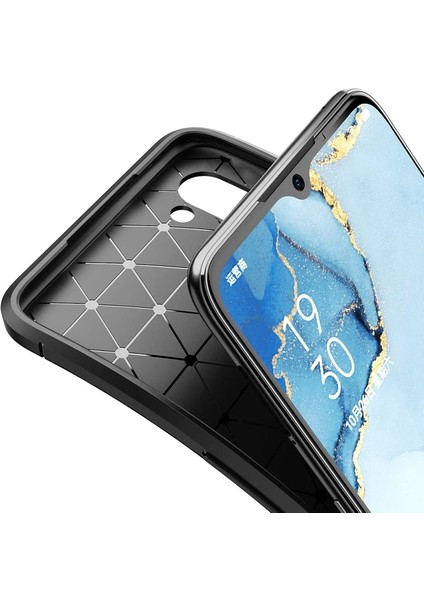 Oppo Reno 3 Kılıf Negro Karbon Dizayn Silikon+Nano Glass Siyah