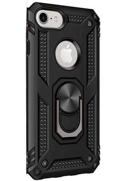Apple iPhone 7 Kılıf Vega Standlı Yüzüklü Mıknatıslı Siyah