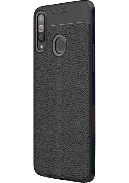 Samsung Galaxy A20S Kılıf Niss Silikon Deri Görünümlü+Nano Glass Siyah