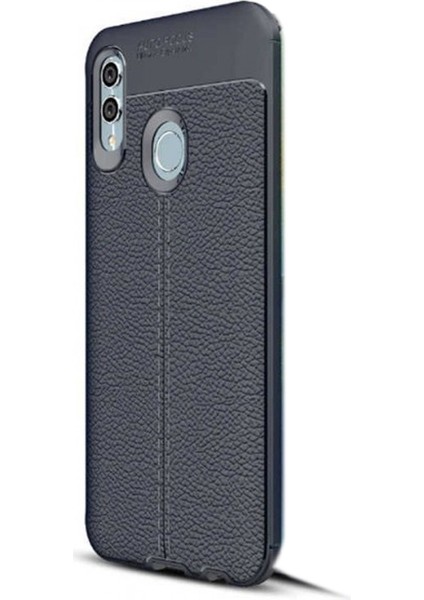 Huawei P Smart 2019 Kılıf Niss Silikon Deri Görünümlü+Nano Glass Lacivert