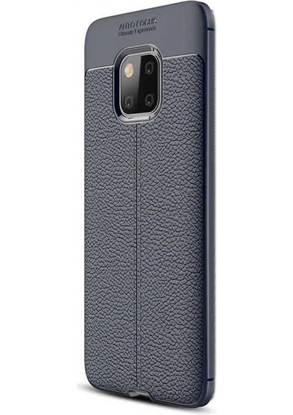 Huawei Mate 20 Pro Kılıf Niss Silikon Deri Görünümlü Lacivert
