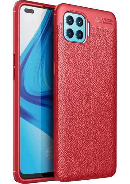 Oppo Reno 4 Lite Kılıf Niss Silikon Deri Görünümlü+Nano Glass Kırmızı