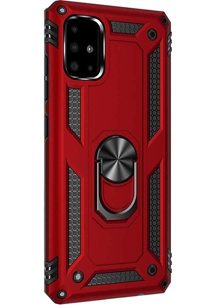 Samsung Galaxy M51 Kılıf Tank Koruma Vega Standlı Yüzüklü Mıknatıslı Kırmızı