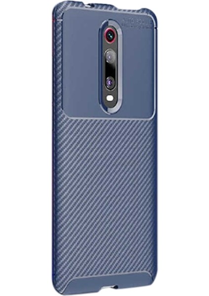 Xiaomi Redmi K20 Kılıf Negro Karbon Dizayn Silikon+Nano Glass Lacivert