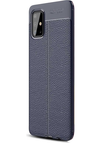 Samsung Galaxy A51 Kılıf Niss Silikon Deri Görünümlü+Nano Glass Lacivert