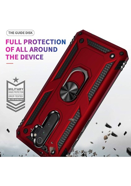 Xiaomi Redmi Note 8 Pro Kılıf Vega Standlı Yüzüklü Mıknatıslı+Nano Glass Gümüş