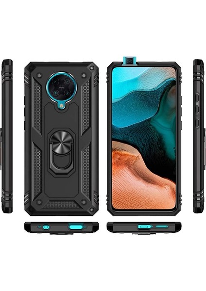 Xiaomi Poco F2 Pro Kılıf Tank Koruma Vega Standlı Yüzüklü Mıknatıslı Lacivert fiyatları