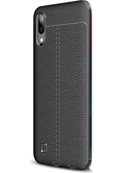 Samsung Galaxy A10 Kılıf Niss Silikon Deri Görünümlü Siyah