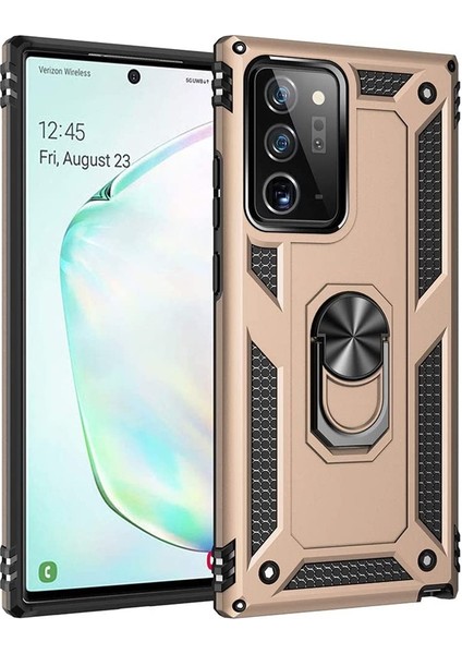 Samsung Galaxy Note 20 Kılıf Vega Standlı Yüzüklü Mıknatıslı+Full Ekran Gold