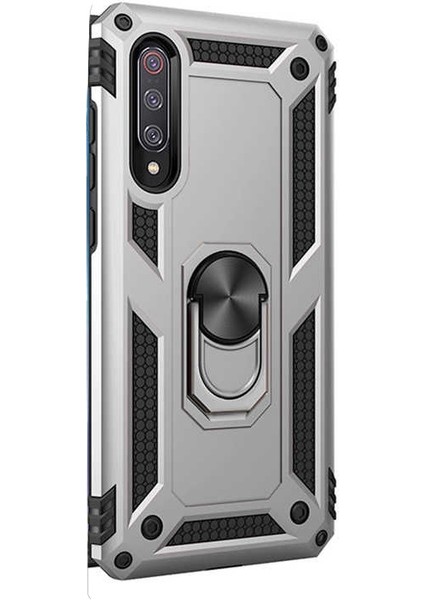 Xiaomi Mi 9 Kılıf Vega Standlı Yüzüklü Mıknatıslı+Nano Glass Gümüş