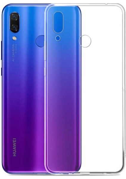 Huawei Honor 10 Lite Kılıf Süper Silikon Yumuşak Arka Koruma+Nano Glass Şeffaf