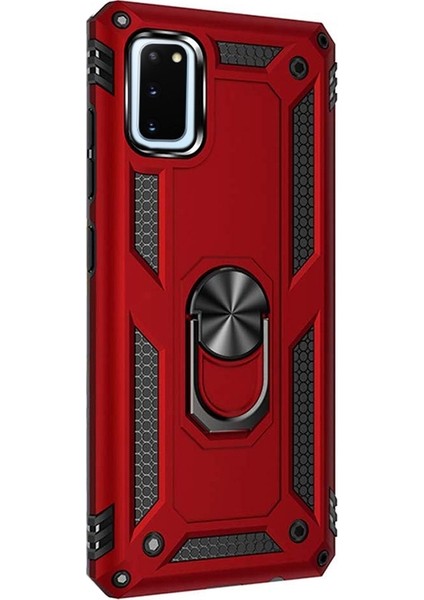 Samsung Galaxy S20 Kılıf Tank Koruma Vega Standlı Yüzüklü Mıknatıslı Kırmızı