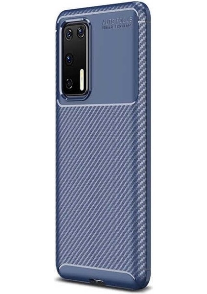 Huawei P40 Kılıf Negro Karbon Dizayn+Full Ekran Koruyucu Lacivert
