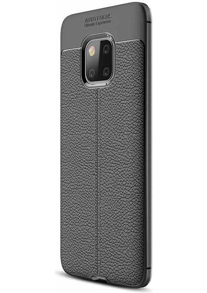 Huawei Mate 20 Pro Kılıf Niss Silikon Deri Görünümlü Siyah