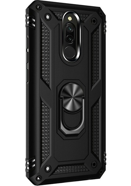 Xiaomi Redmi 8 Kılıf Vega Standlı Yüzüklü Mıknatıslı+Nano Glass Siyah